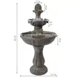 2-Tier Pineapple Solar Fountain with Battery Backup 33 2