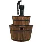 Country 2-Tier Wood Barrel Water Fountain with Hand Pump13