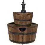 Country 2-Tier Wood Barrel Water Fountain with Hand Pump5