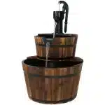 Country 2-Tier Wood Barrel Water Fountain with Hand Pump7