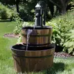 Country 2-Tier Wood Barrel Water Fountain with Hand Pump9
