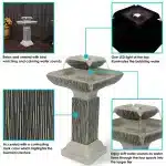 Square 2-Tier Outdoor Bird Bath Fountain with LED Lights1