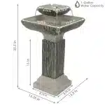 Square 2-Tier Outdoor Bird Bath Fountain with LED Lights2