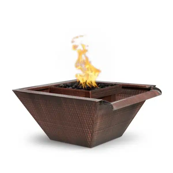 Maya Hammered Copper Fire & Water Bowl - Wide Gravity Spill